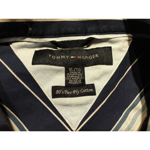 Tommy Hilfiger Men  Shirt Sz XL Cotton Long Sleeves Striped Blue Business - Picture 6 of 7